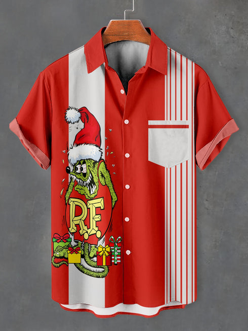 Men's Christmas Cartoon Funny Graphic Short Sleeve Hawaiian Shirt